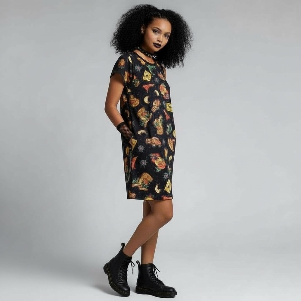 Dangerfield t-shirt midi dress size 6 Tattoo Style Jurassic print Grunge Goth